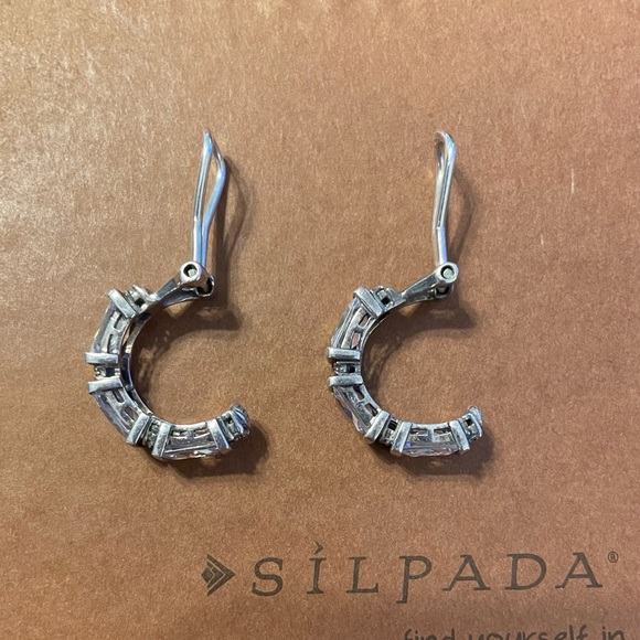 Silpada C1956 RARE Cubic Zirconia Omega Clip on Sterling Silver Earrings - Picture 10 of 16
